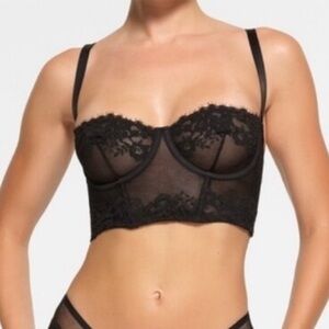 SKIMS Balconette Longline Bra Black Lace Bustier Corset Top Size M